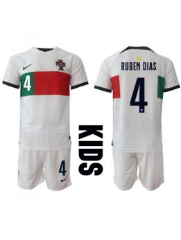 Portugal Ruben Dias #4 Auswärts Trikotsatz für Kinder WM 2022 Kurzarm (+ Kurze Hosen)